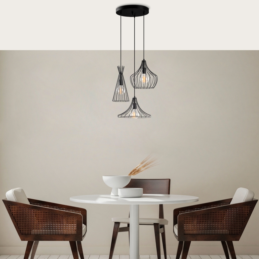 Κρεμαστό φωτιστικό οροφής MEZOPOTAMYA 3xE27/40W/230V μαύρο