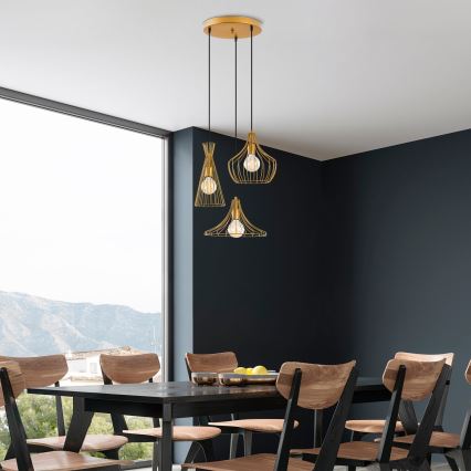 Κρεμαστό φωτιστικό οροφής MEZOPOTAMYA 3xE27/40W/230V χρυσαφί