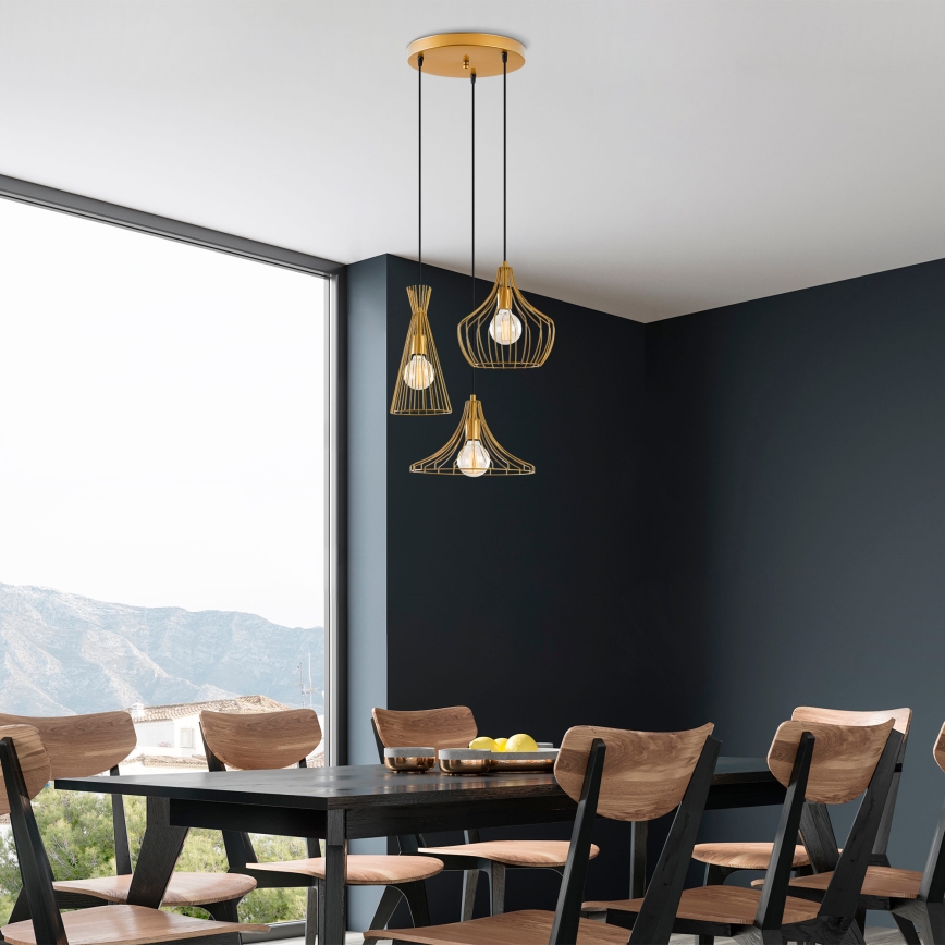 Κρεμαστό φωτιστικό οροφής MEZOPOTAMYA 3xE27/40W/230V χρυσαφί