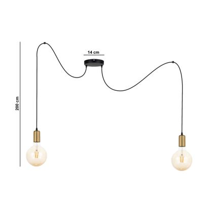 Κρεμαστό φωτιστικό οροφής MIROS 2xE27/60W/230V spider μαύρο/χρυσό