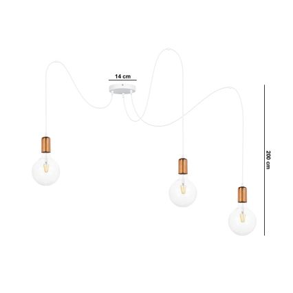 Κρεμαστό φωτιστικό οροφής MIROS 3xE27/60W/230V spider λευκό/χαλκός