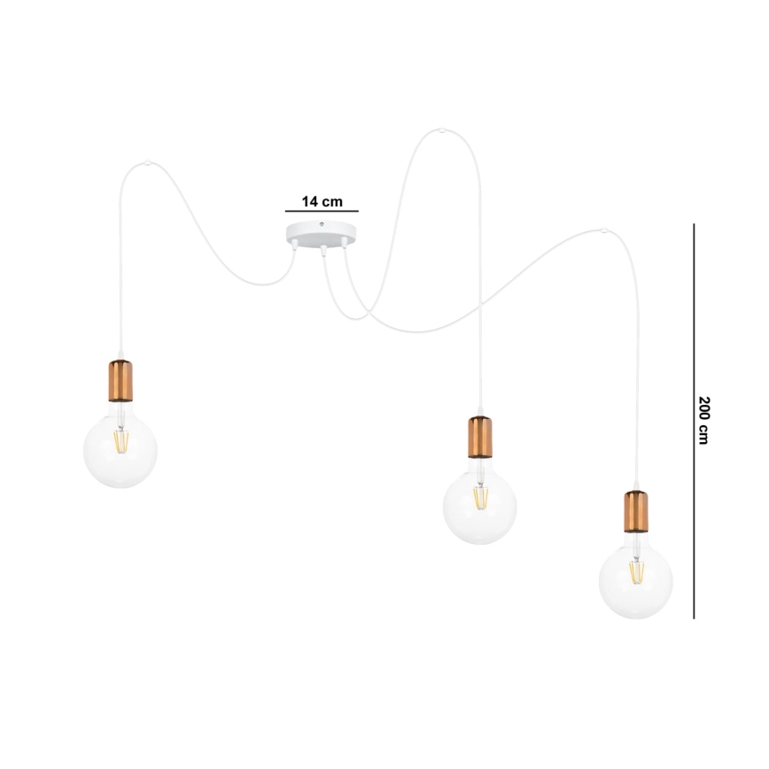 Κρεμαστό φωτιστικό οροφής MIROS 3xE27/60W/230V spider λευκό/χαλκός