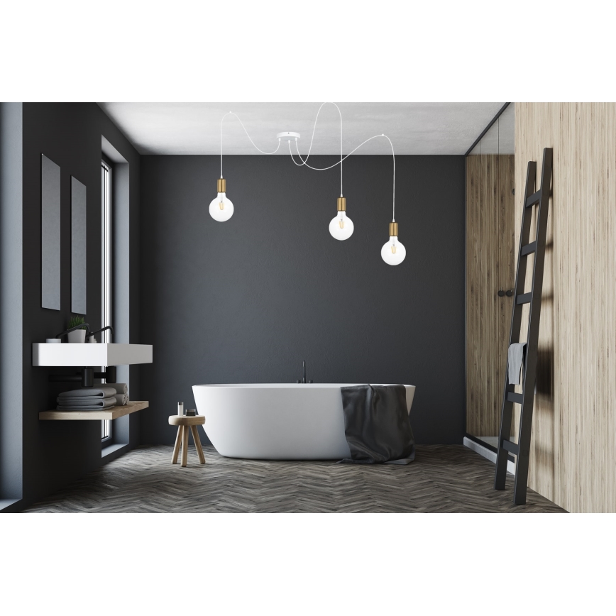 Κρεμαστό φωτιστικό οροφής MIROS 3xE27/60W/230V spider λευκό/χρυσό