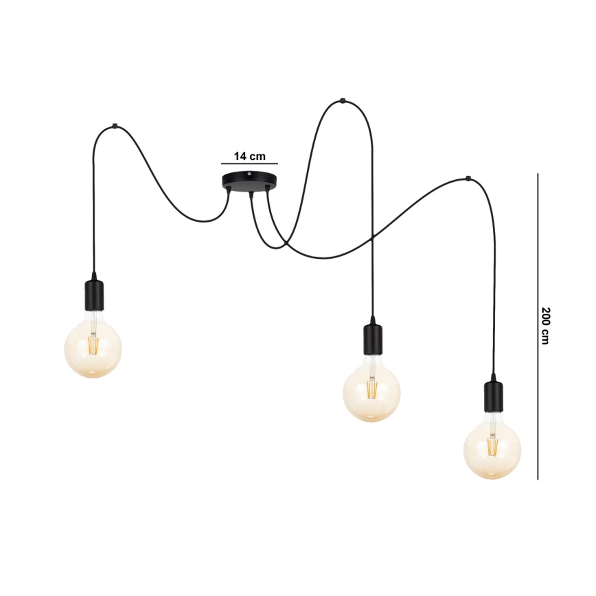 Κρεμαστό φωτιστικό οροφής MIROS 3xE27/60W/230V spider μαύρο