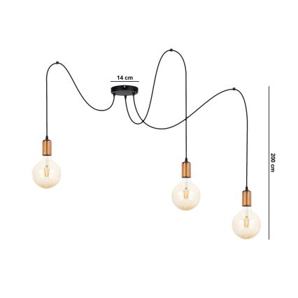 Κρεμαστό φωτιστικό οροφής MIROS 3xE27/60W/230V spider μαύρο/χαλκός