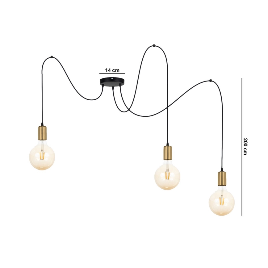 Κρεμαστό φωτιστικό οροφής MIROS 3xE27/60W/230V spider μαύρο/χρυσό