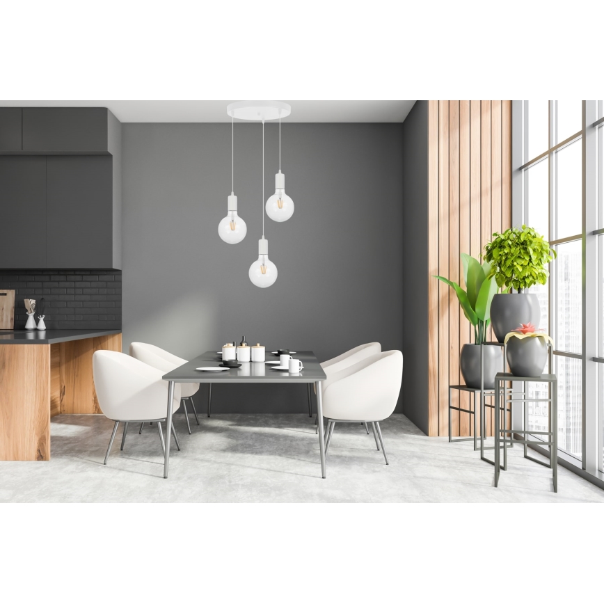 Κρεμαστό φωτιστικό οροφής MIROS 3xE27/60W/230V στρογγυλό λευκό