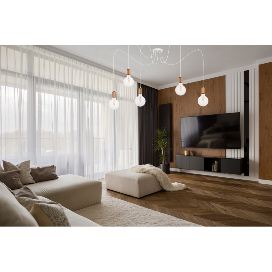 Κρεμαστό φωτιστικό οροφής MIROS 5xE27/60W/230V spider λευκό/χαλκός