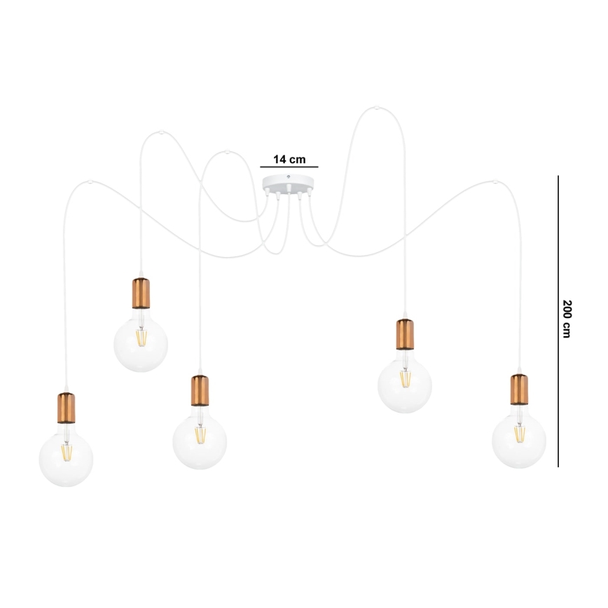Κρεμαστό φωτιστικό οροφής MIROS 5xE27/60W/230V spider λευκό/χαλκός