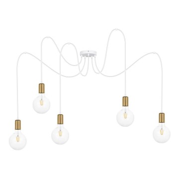 Κρεμαστό φωτιστικό οροφής MIROS 5xE27/60W/230V spider λευκό/χρυσό
