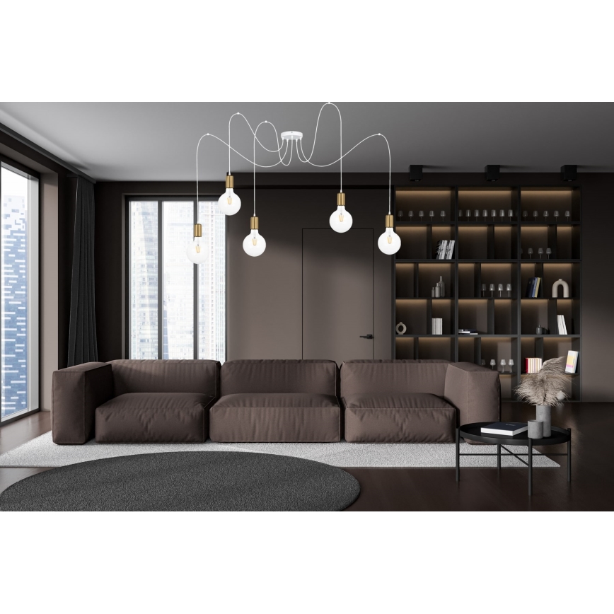 Κρεμαστό φωτιστικό οροφής MIROS 5xE27/60W/230V spider λευκό/χρυσό