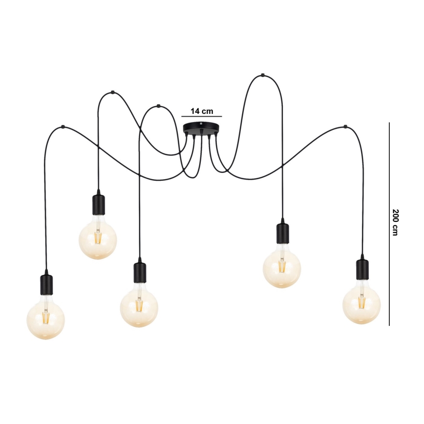 Κρεμαστό φωτιστικό οροφής MIROS 5xE27/60W/230V spider μαύρο