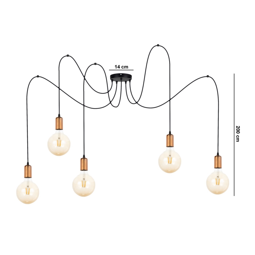 Κρεμαστό φωτιστικό οροφής MIROS 5xE27/60W/230V spider μαύρο/χαλκός
