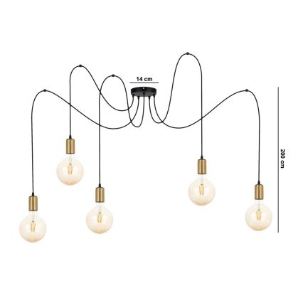 Κρεμαστό φωτιστικό οροφής MIROS 5xE27/60W/230V spider μαύρο/χρυσό