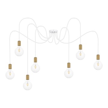 Κρεμαστό φωτιστικό οροφής MIROS 7xE27/60W/230V spider λευκό/χρυσό