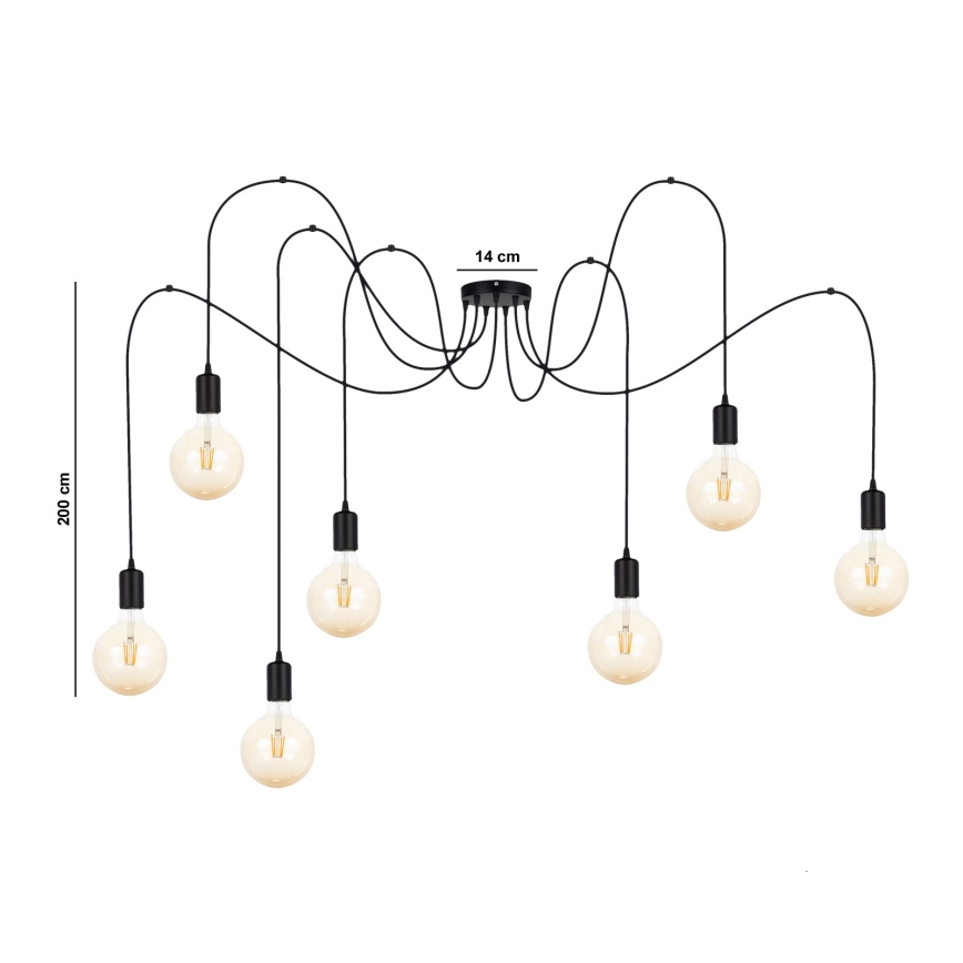 Κρεμαστό φωτιστικό οροφής MIROS 7xE27/60W/230V spider μαύρο