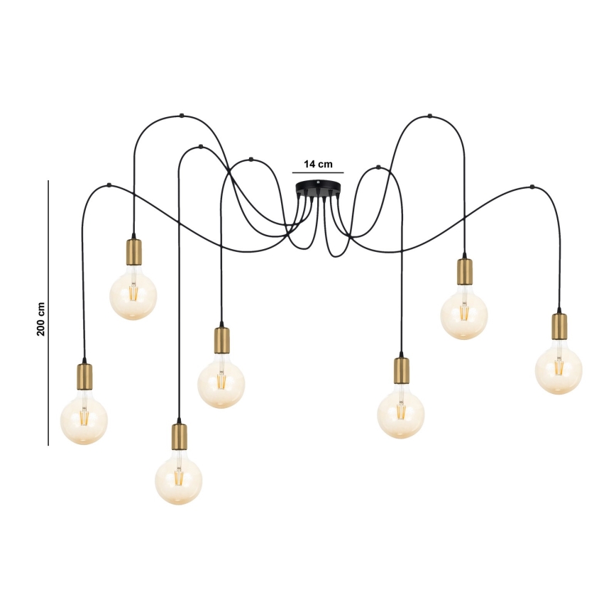 Κρεμαστό φωτιστικό οροφής MIROS 7xE27/60W/230V spider μαύρο/χρυσό