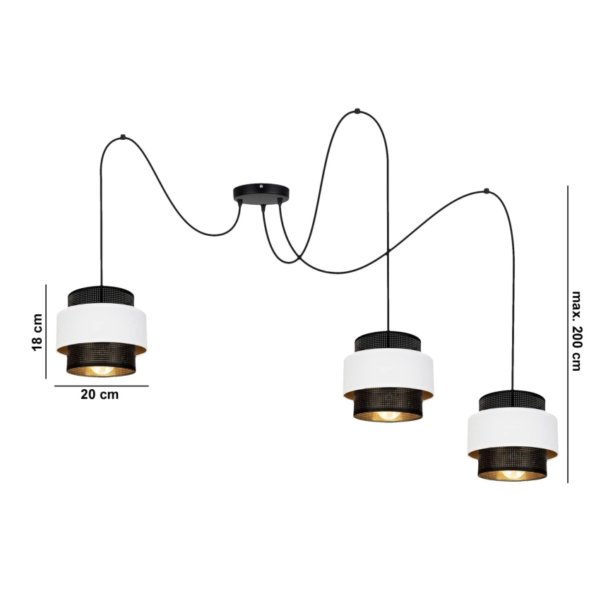 Κρεμαστό φωτιστικό οροφής NESS 3xE27/60W/230V spider μαύρο/λευκό