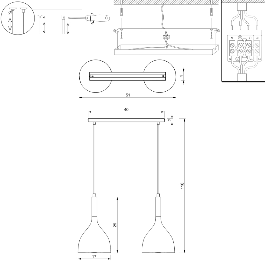 Κρεμαστό φωτιστικό οροφής NOAK 2xE27/15W/230V λευκό/χρυσό