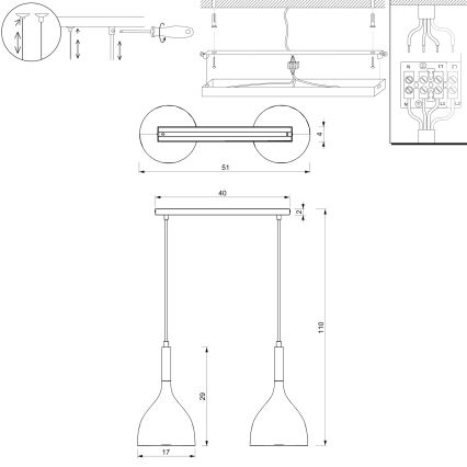 Κρεμαστό φωτιστικό οροφής NOAK 2xE27/15W/230V λευκό/γυαλιστερό χρώμιο