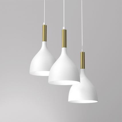 Κρεμαστό φωτιστικό οροφής NOAK 3xE27/15W/230V λευκό/χρυσό