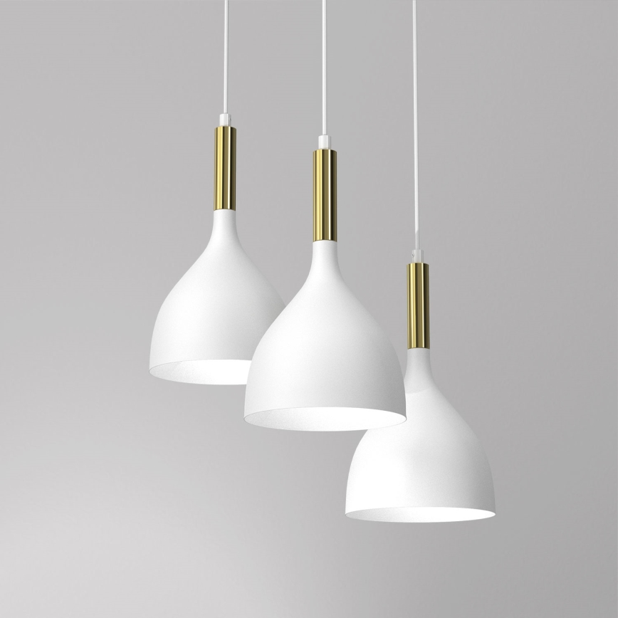 Κρεμαστό φωτιστικό οροφής NOAK 3xE27/15W/230V λευκό/χρυσό