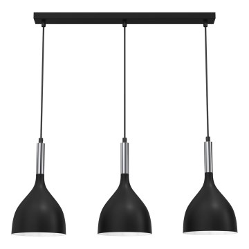 Κρεμαστό φωτιστικό οροφής NOAK 3xE27/15W/230V μαύρο/γυαλιστερό χρώμιο