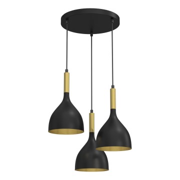 Κρεμαστό φωτιστικό οροφής NOAK 3xE27/15W/230V μαύρο/χρυσό