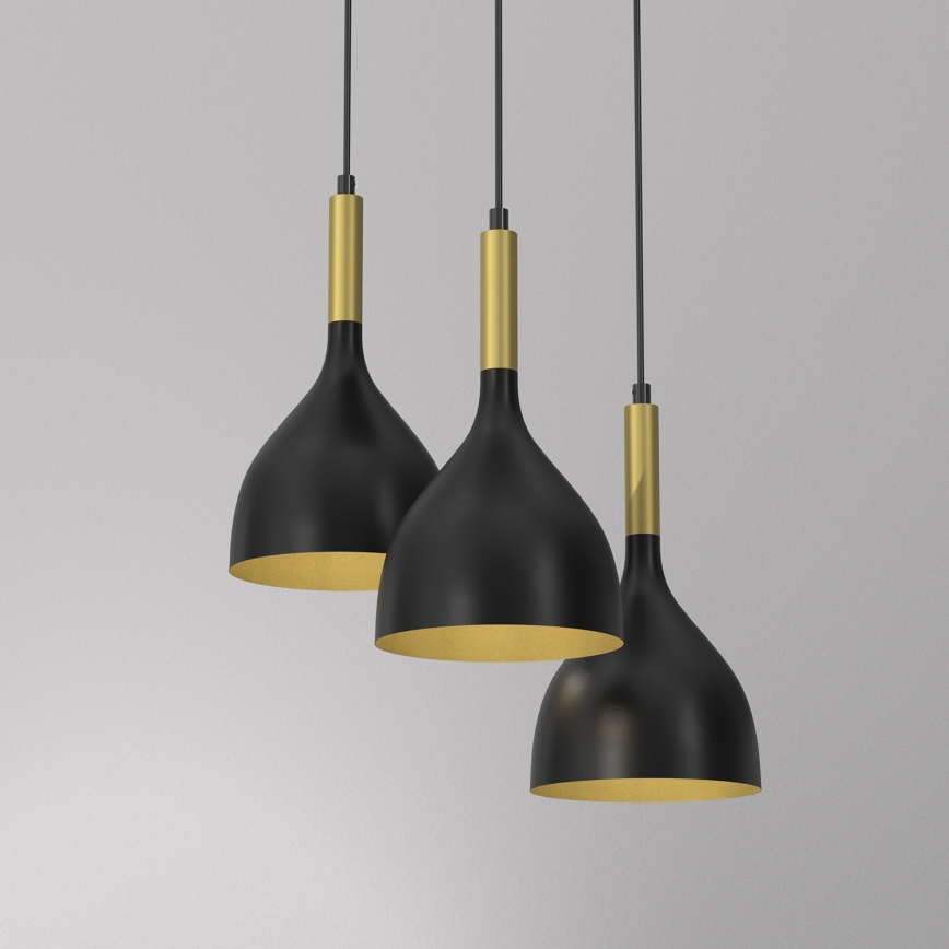 Κρεμαστό φωτιστικό οροφής NOAK 3xE27/15W/230V μαύρο/χρυσό