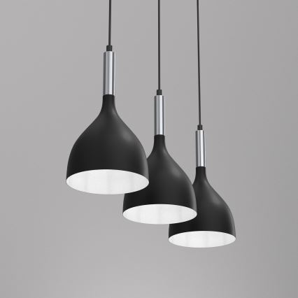 Κρεμαστό φωτιστικό οροφής NOAK 3xE27/15W/230V μαύρο/γυαλιστερό χρώμιο