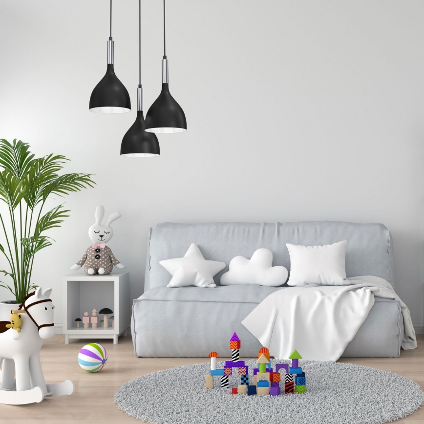 Κρεμαστό φωτιστικό οροφής NOAK 3xE27/15W/230V μαύρο/γυαλιστερό χρώμιο