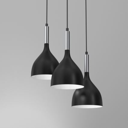 Κρεμαστό φωτιστικό οροφής NOAK 3xE27/15W/230V μαύρο/γυαλιστερό χρώμιο
