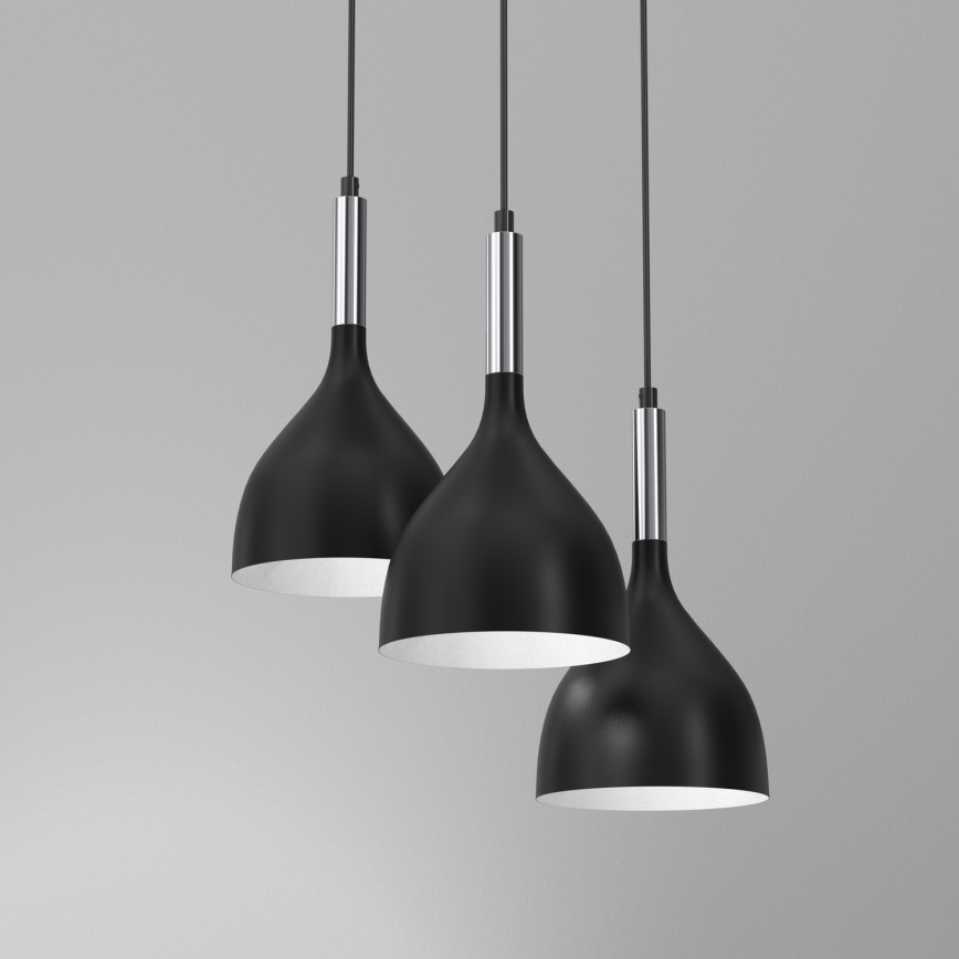 Κρεμαστό φωτιστικό οροφής NOAK 3xE27/15W/230V μαύρο/γυαλιστερό χρώμιο
