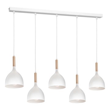 Κρεμαστό φωτιστικό οροφής NOAK 5xE27/15W/230V λευκό/οξιά