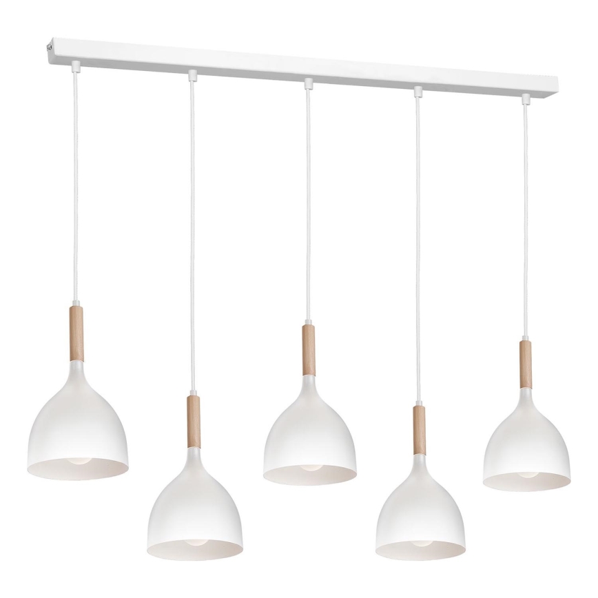 Κρεμαστό φωτιστικό οροφής NOAK 5xE27/15W/230V λευκό/οξιά