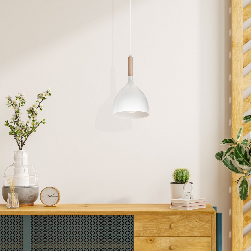 Κρεμαστό φωτιστικό οροφής NOAK WOOD 1xE27/15W/230V λευκό/οξιά