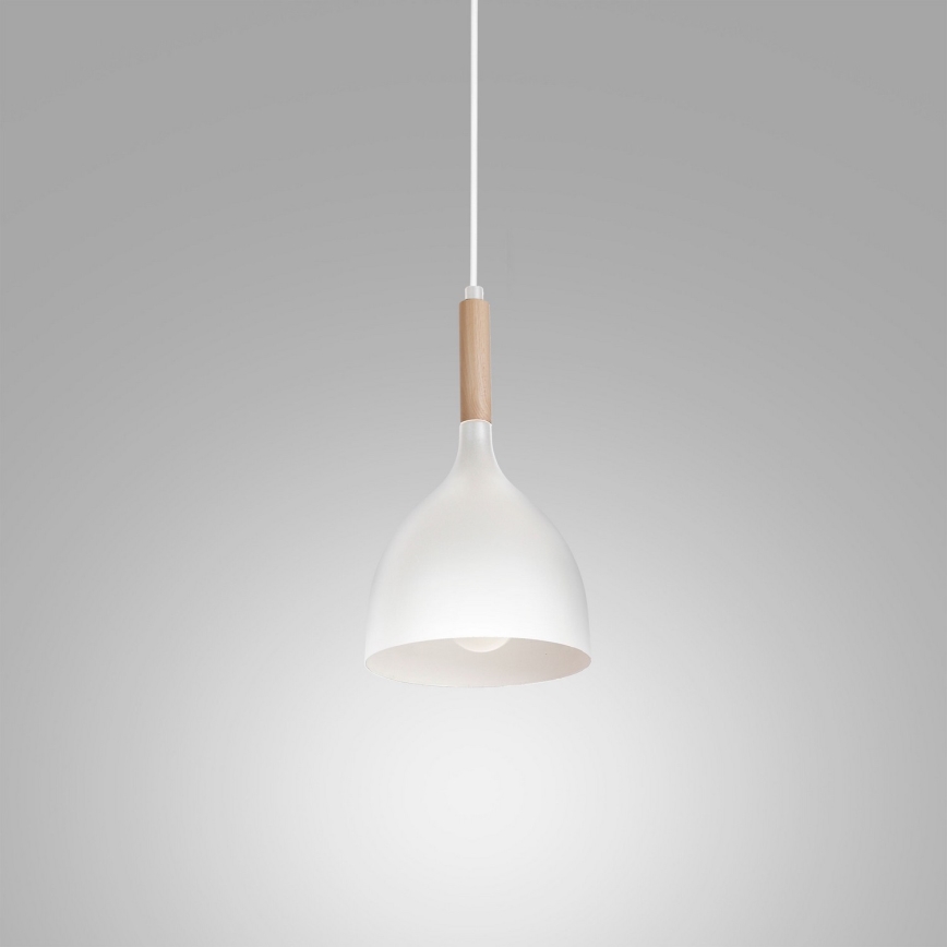 Κρεμαστό φωτιστικό οροφής NOAK WOOD 1xE27/15W/230V λευκό/οξιά