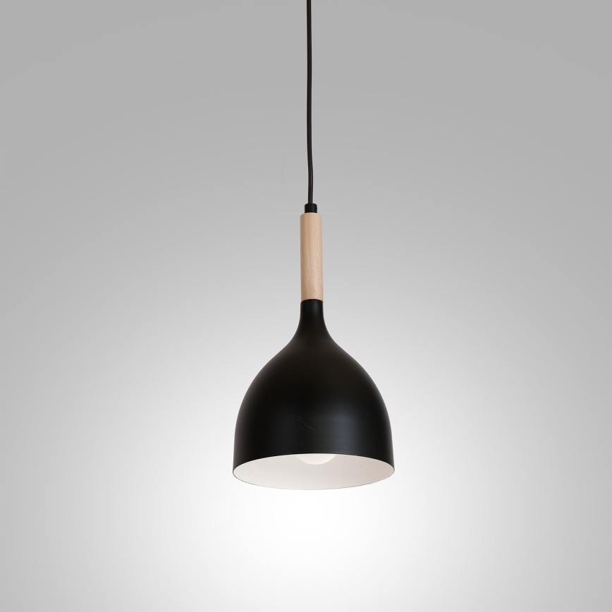 Κρεμαστό φωτιστικό οροφής NOAK WOOD 1xE27/15W/230V μαύρο/οξιά