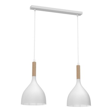 Κρεμαστό φωτιστικό οροφής NOAK WOOD 2xE27/15W/230V λευκό/οξιά