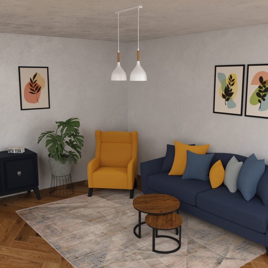 Κρεμαστό φωτιστικό οροφής NOAK WOOD 2xE27/15W/230V λευκό/οξιά