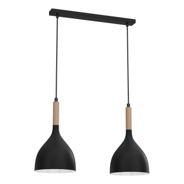 Κρεμαστό φωτιστικό οροφής NOAK WOOD 2xE27/15W/230V μαύρο/οξιά