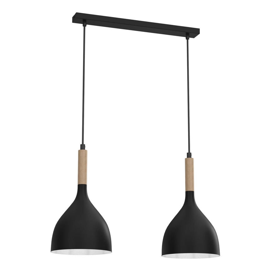 Κρεμαστό φωτιστικό οροφής NOAK WOOD 2xE27/15W/230V μαύρο/οξιά