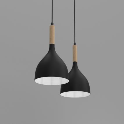 Κρεμαστό φωτιστικό οροφής NOAK WOOD 2xE27/15W/230V μαύρο/οξιά