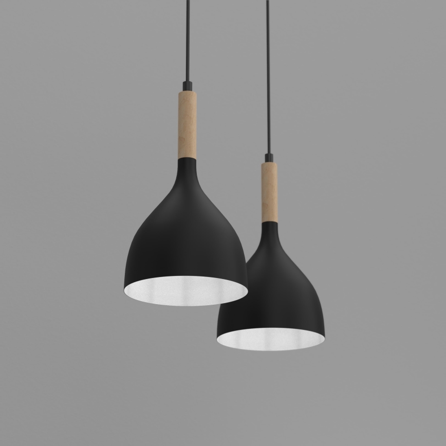 Κρεμαστό φωτιστικό οροφής NOAK WOOD 2xE27/15W/230V μαύρο/οξιά