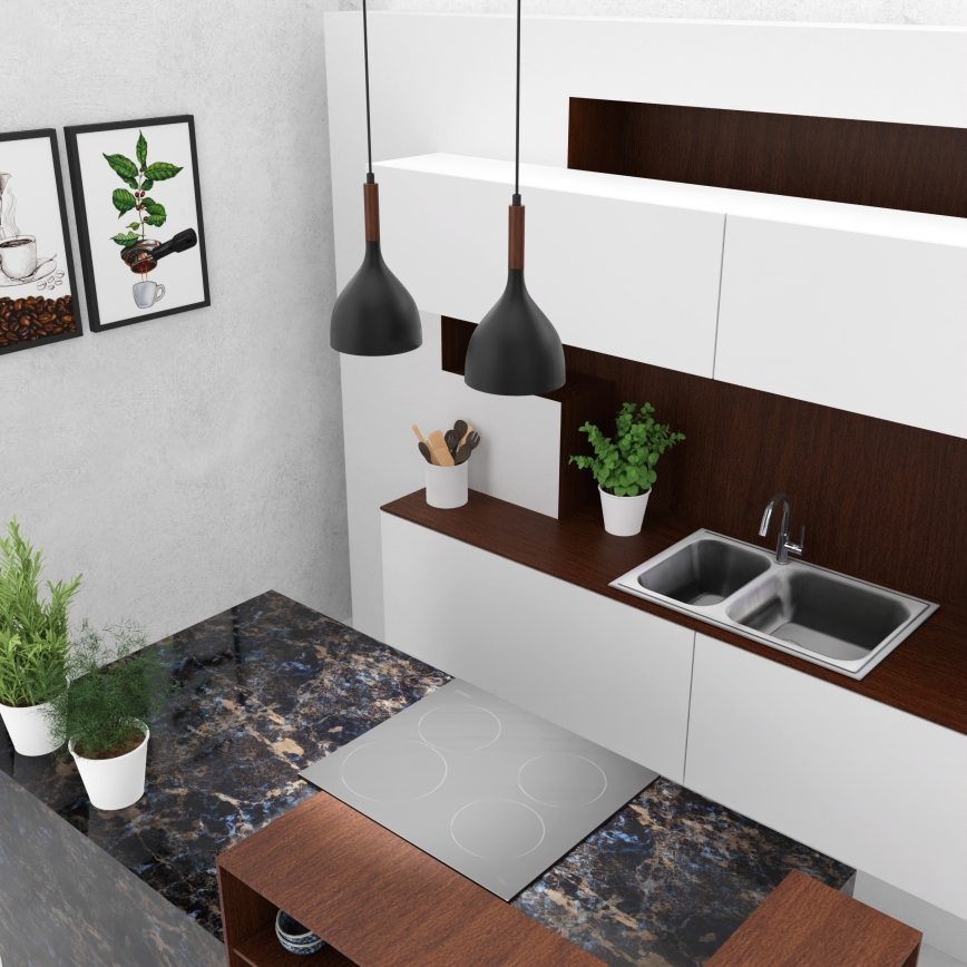 Κρεμαστό φωτιστικό οροφής NOAK WOOD 2xE27/15W/230V μαύρο/οξιά