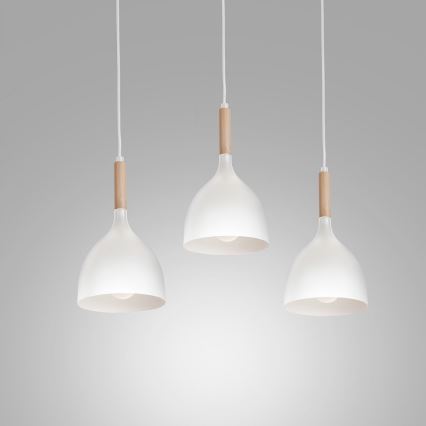 Κρεμαστό φωτιστικό οροφής NOAK WOOD 3xE27/15W/230V λευκό/οξιά