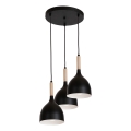Κρεμαστό φωτιστικό οροφής NOAK WOOD 3xE27/15W/230V μαύρο/οξιά