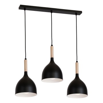 Κρεμαστό φωτιστικό οροφής NOAK WOOD 3xE27/15W/230V μαύρο/οξιά