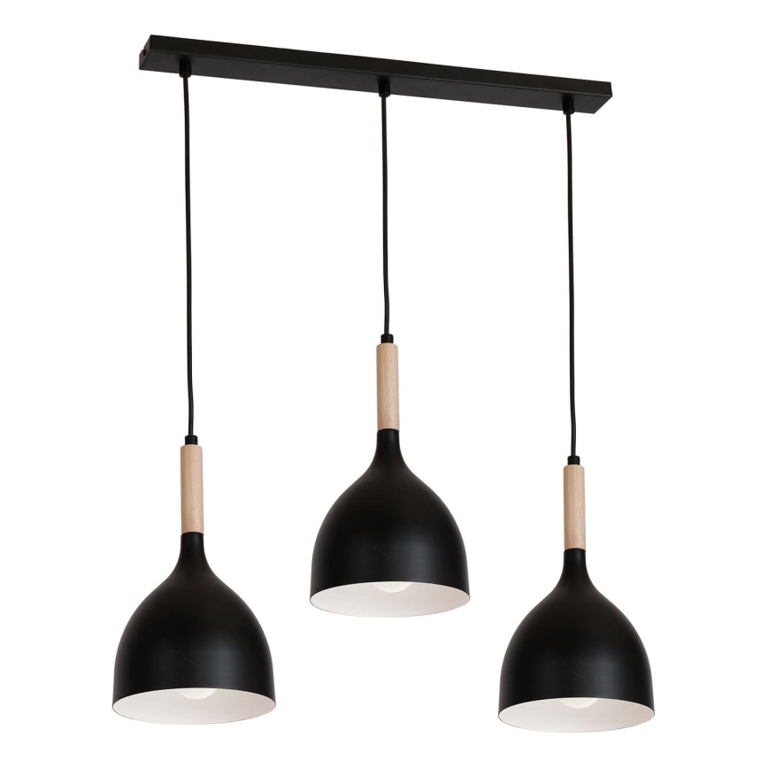 Κρεμαστό φωτιστικό οροφής NOAK WOOD 3xE27/15W/230V μαύρο/οξιά