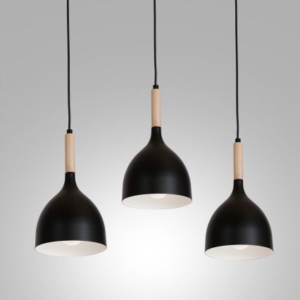 Κρεμαστό φωτιστικό οροφής NOAK WOOD 3xE27/15W/230V μαύρο/οξιά